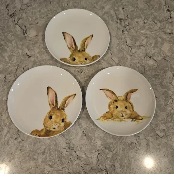 Set of 3 Ceramic Dessert Plates Bunny Rabbit Easter Spring potters studio NWT 6" - Picture 1 of 1